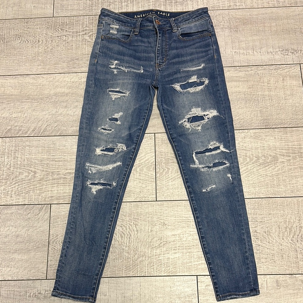 American Eagle Outfitters Blue Skinny Distressed Jegging crop